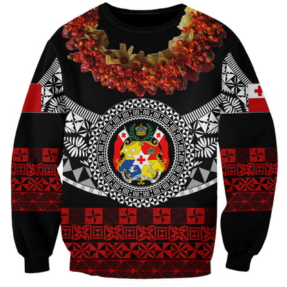 Custom Personalised Tonga Emancipation Day Sweatshirt Independence Day Fancy Kahoa Heilala Flower Black Red