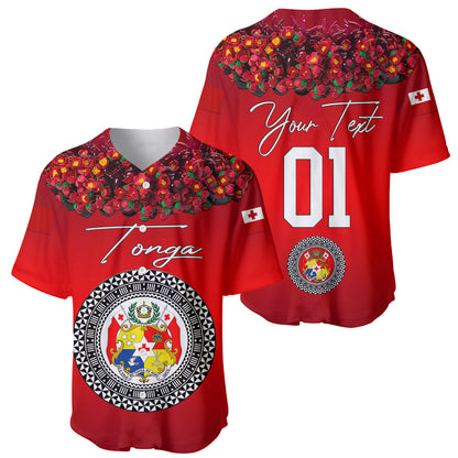 (Custom Personalised) Tonga Emancipation Day Baseball Jersey Independence Day Unique Kahoa Heilala Flower Red