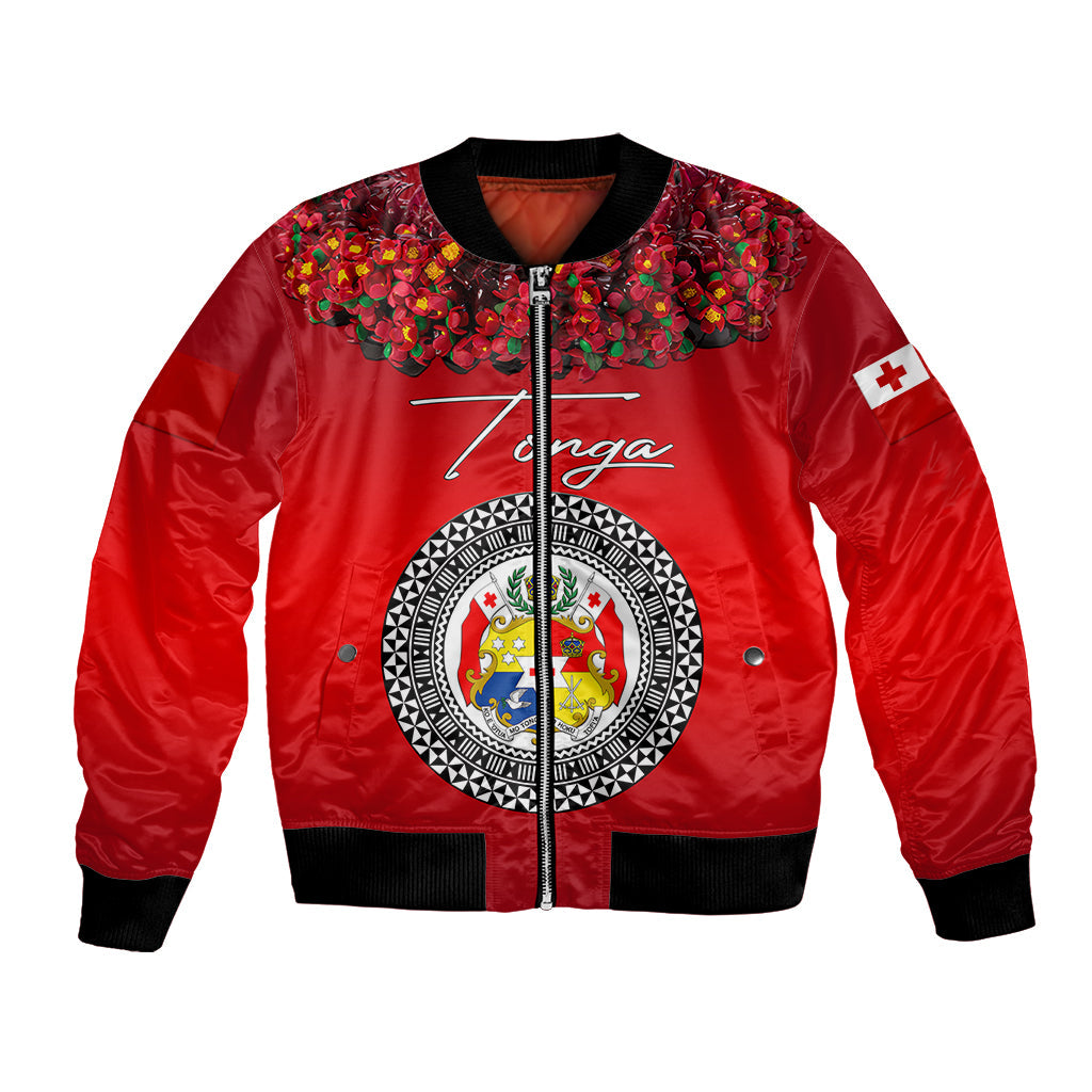 (Custom Personalised) Tonga Emancipation Day Bomber Jacket Independence Day Unique Kahoa Heilala Flower Red