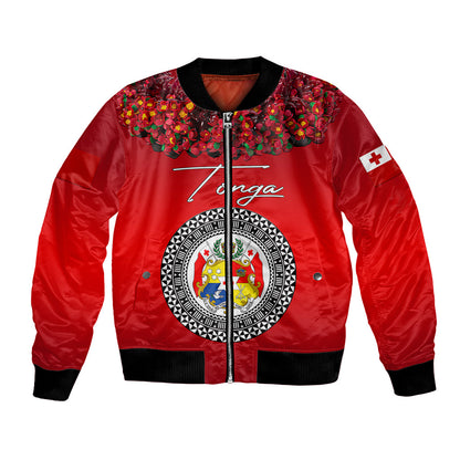 (Custom Personalised) Tonga Emancipation Day Bomber Jacket Independence Day Unique Kahoa Heilala Flower Red
