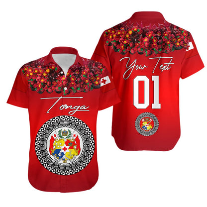 Custom Personalised Tonga Emancipation Day Hawaiian Shirt Independence Day - Unique Kahoa Heilala Flower - Red