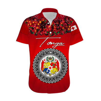 Custom Personalised Tonga Emancipation Day Hawaiian Shirt Independence Day - Unique Kahoa Heilala Flower - Red