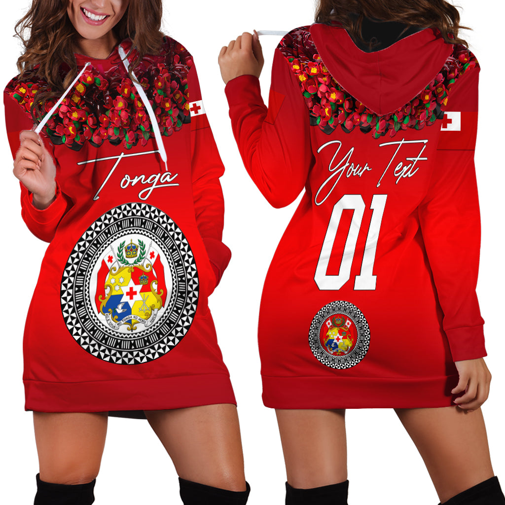 Custom Personalised Tonga Emancipation Day Hoodie Dress Independence Day Unique Kahoa Heilala Flower Red