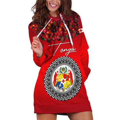 Custom Personalised Tonga Emancipation Day Hoodie Dress Independence Day Unique Kahoa Heilala Flower Red
