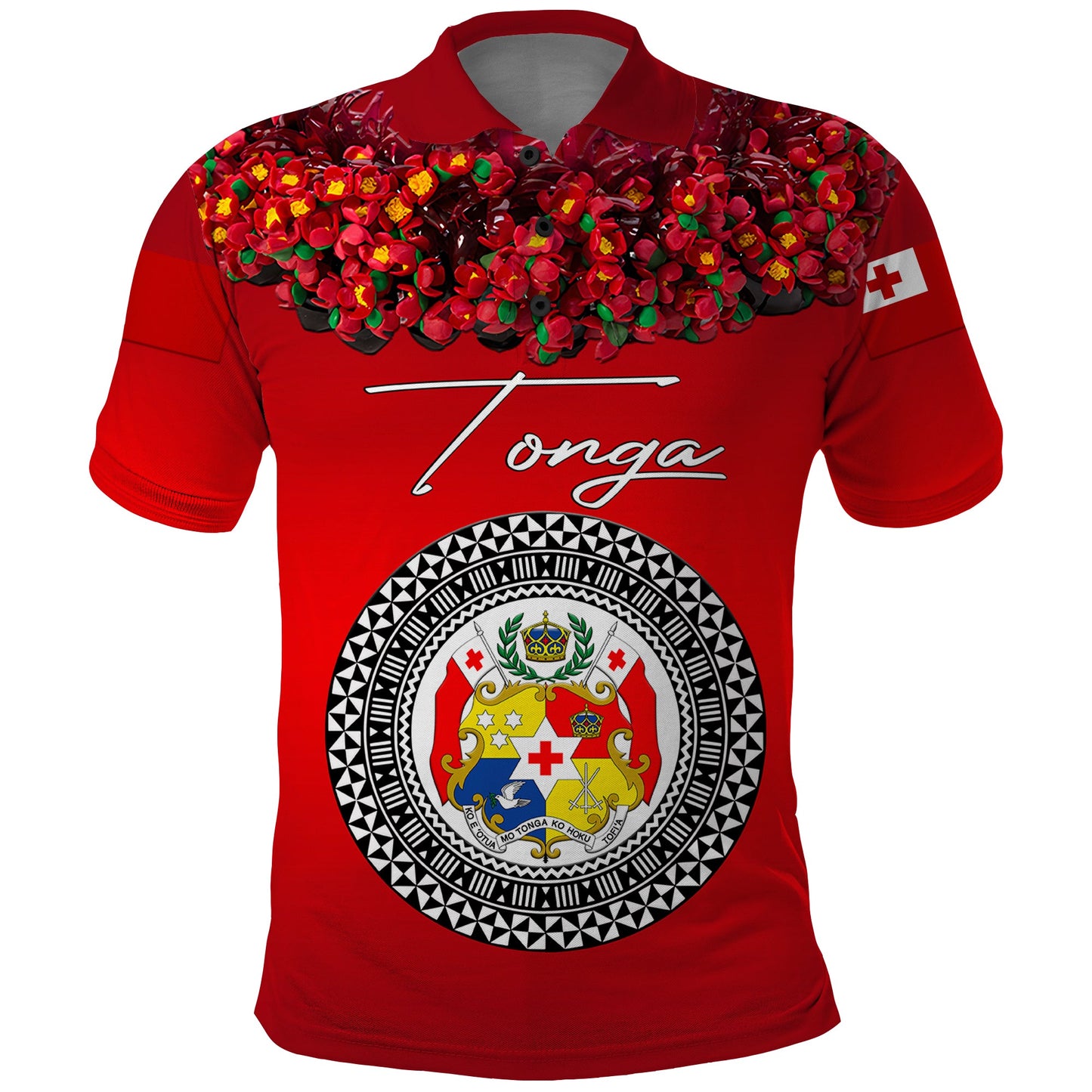 Custom Personalised Tonga Emancipation Day Polo Shirt Independence Day - Unique Kahoa Heilala Flower - Red