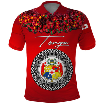 Custom Personalised Tonga Emancipation Day Polo Shirt Independence Day - Unique Kahoa Heilala Flower - Red