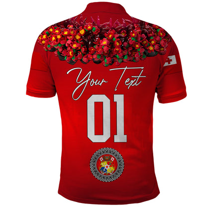 Custom Personalised Tonga Emancipation Day Polo Shirt Independence Day - Unique Kahoa Heilala Flower - Red