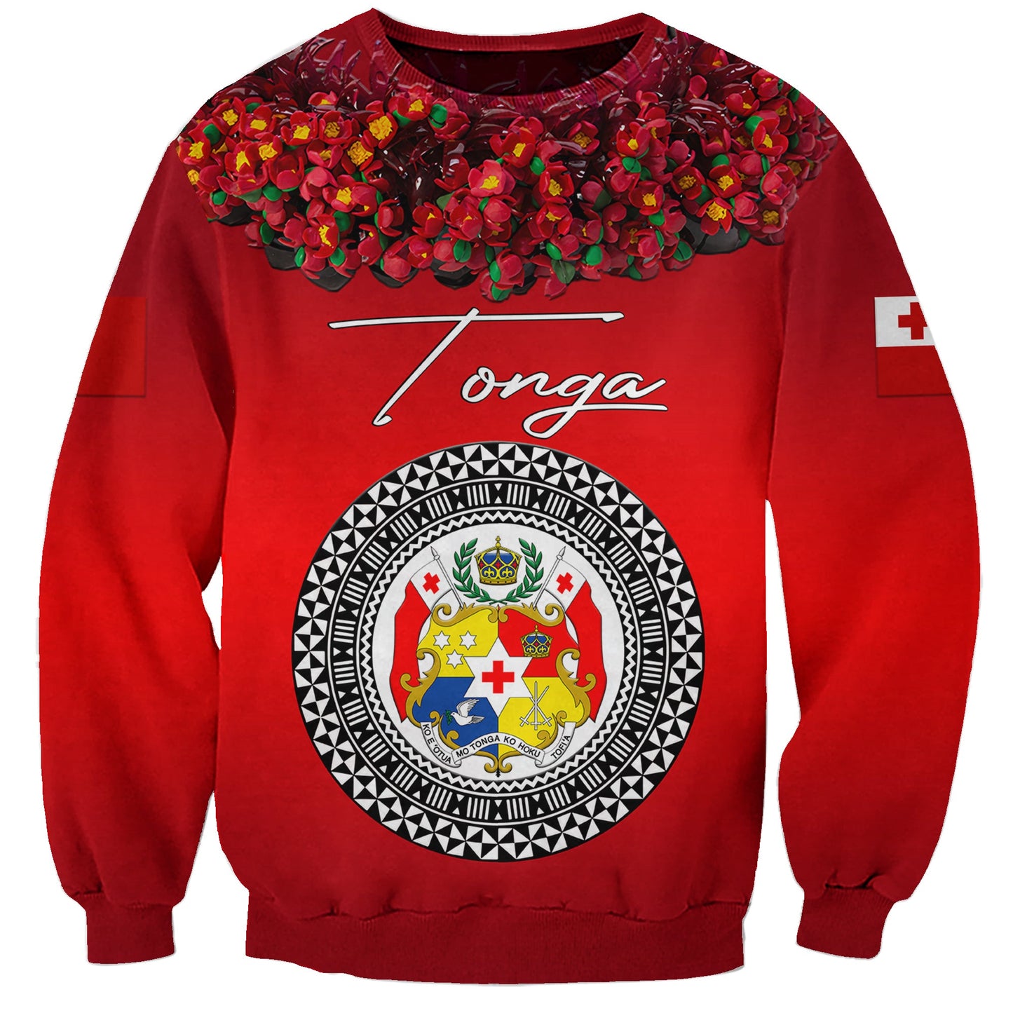 Custom Personalised Tonga Emancipation Day Sweatshirt Independence Day Unique Kahoa Heilala Flower Red