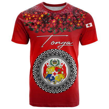 Custom Personalised Tonga Emancipation Day T Shirt Independence Day - Unique Kahoa Heilala Flower - Red