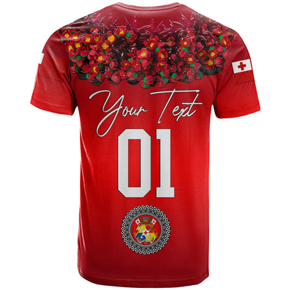 Custom Personalised Tonga Emancipation Day T Shirt Independence Day - Unique Kahoa Heilala Flower - Red