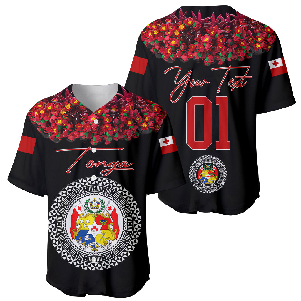 (Custom Personalised) Tonga Emancipation Day Baseball Jersey Independence Day Unique Kahoa Heilala Flower Black