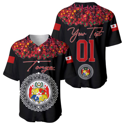 (Custom Personalised) Tonga Emancipation Day Baseball Jersey Independence Day Unique Kahoa Heilala Flower Black