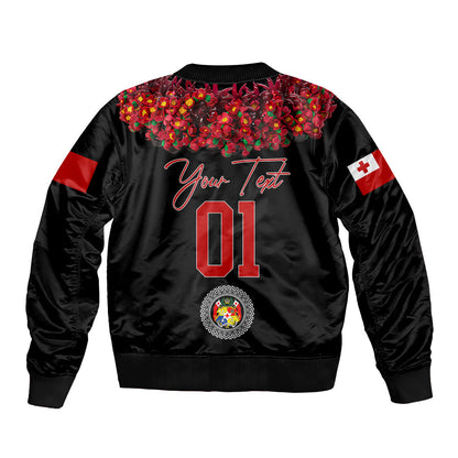 (Custom Personalised) Tonga Emancipation Day Bomber Jacket Independence Day Unique Kahoa Heilala Flower Black