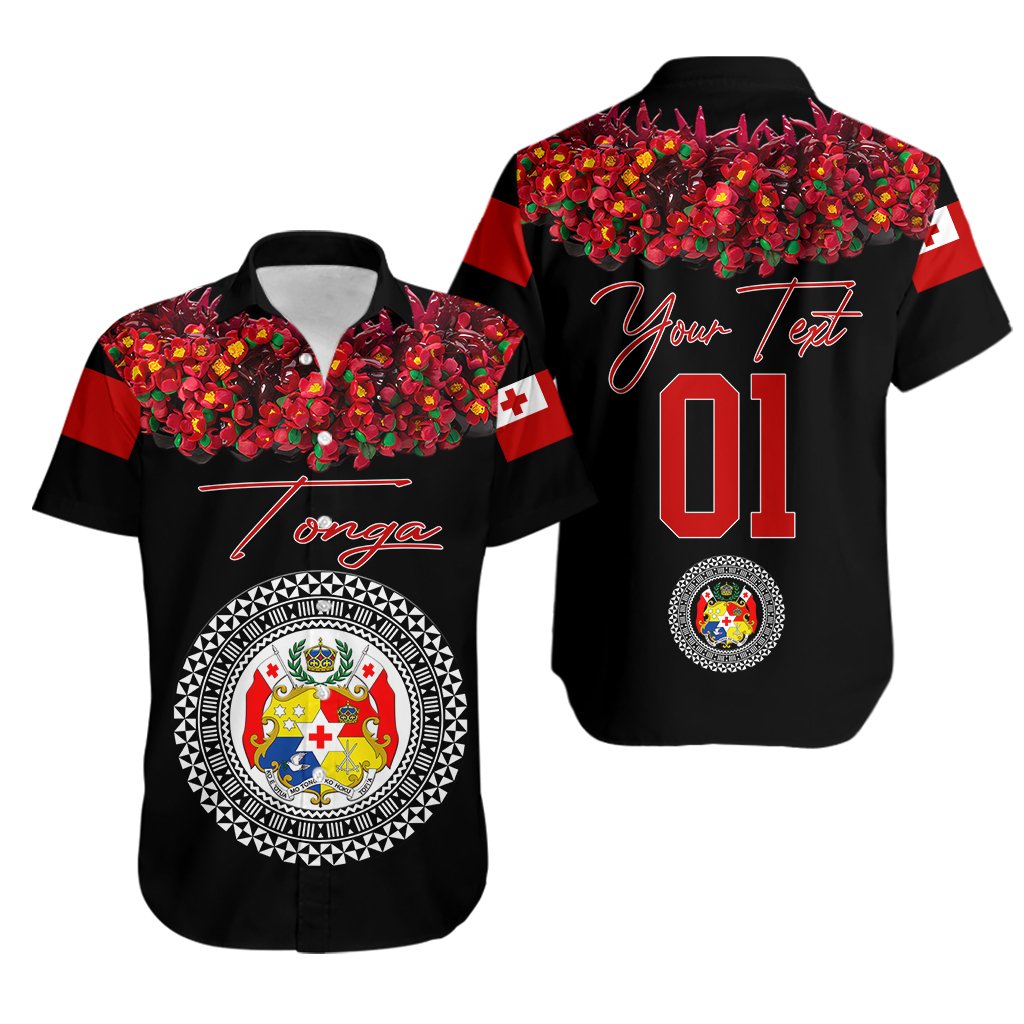 Custom Personalised Tonga Emancipation Day Hawaiian Shirt Independence Day - Unique Kahoa Heilala Flower - Black