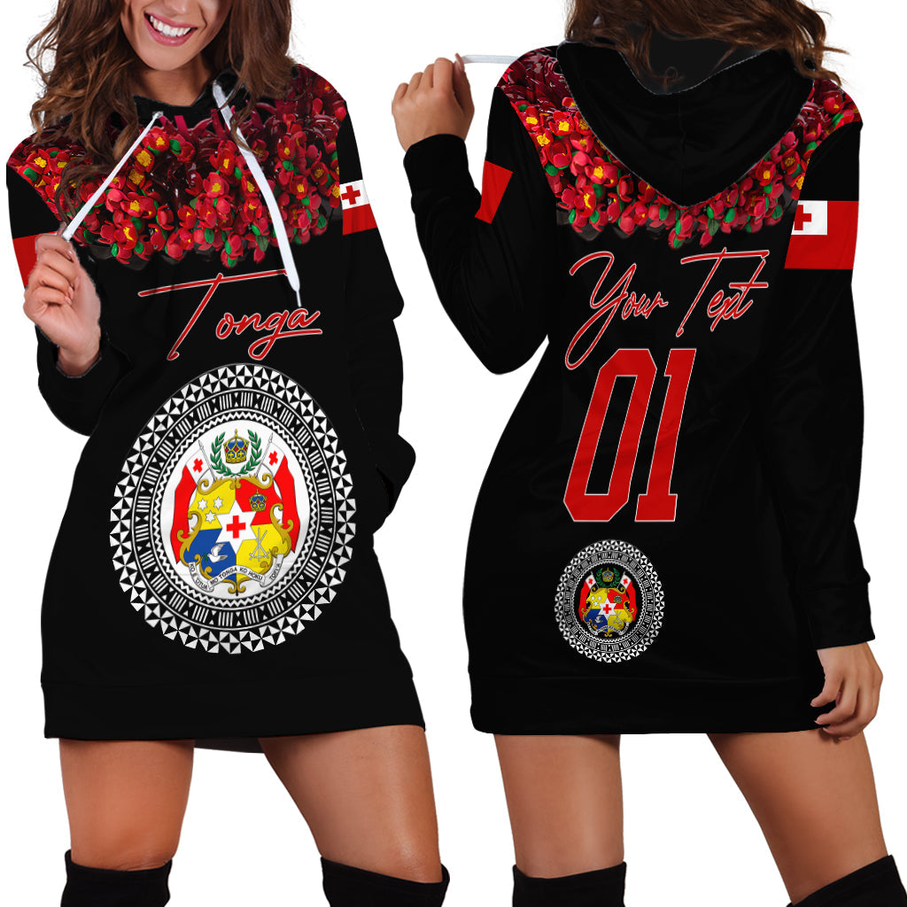 Custom Personalised Tonga Emancipation Day Hoodie Dress Independence Day Unique Kahoa Heilala Flower Black
