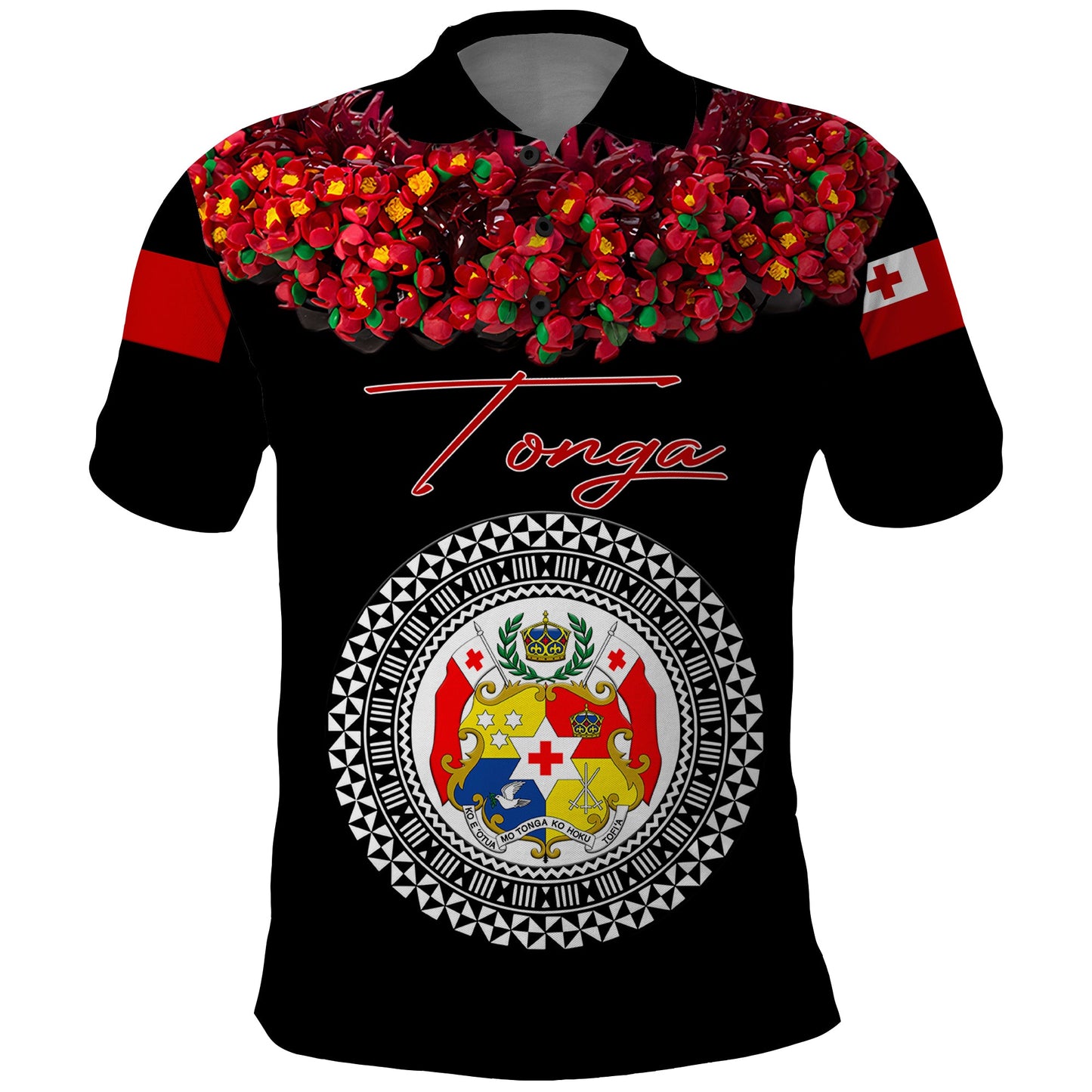 Custom Personalised Tonga Emancipation Day Polo Shirt Independence Day - Unique Kahoa Heilala Flower - Black
