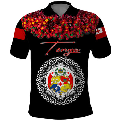 Custom Personalised Tonga Emancipation Day Polo Shirt Independence Day - Unique Kahoa Heilala Flower - Black