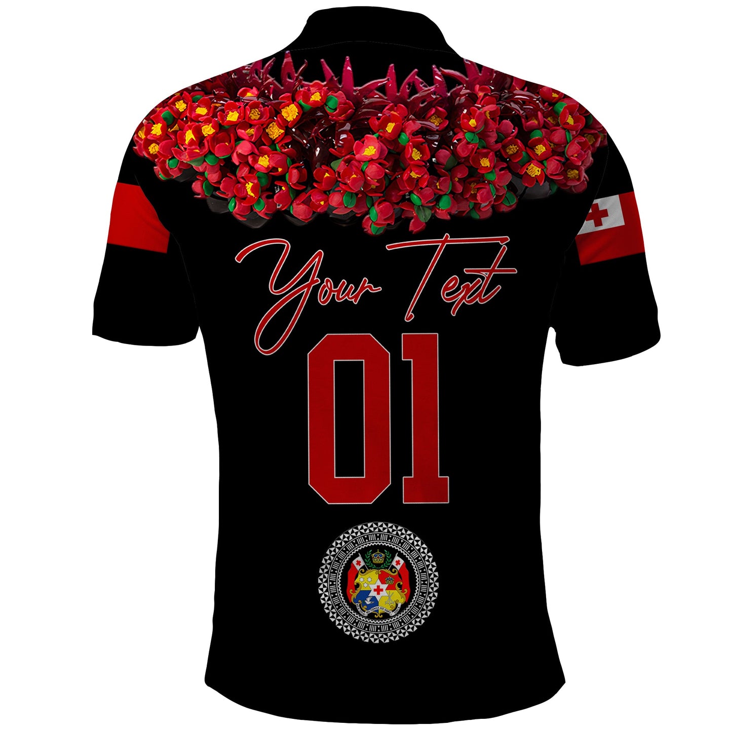 Custom Personalised Tonga Emancipation Day Polo Shirt Independence Day - Unique Kahoa Heilala Flower - Black