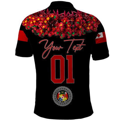 Custom Personalised Tonga Emancipation Day Polo Shirt Independence Day - Unique Kahoa Heilala Flower - Black