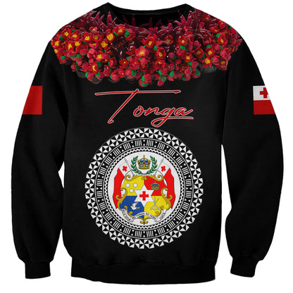 Custom Personalised Tonga Emancipation Day Sweatshirt Independence Day Unique Kahoa Heilala Flower Black