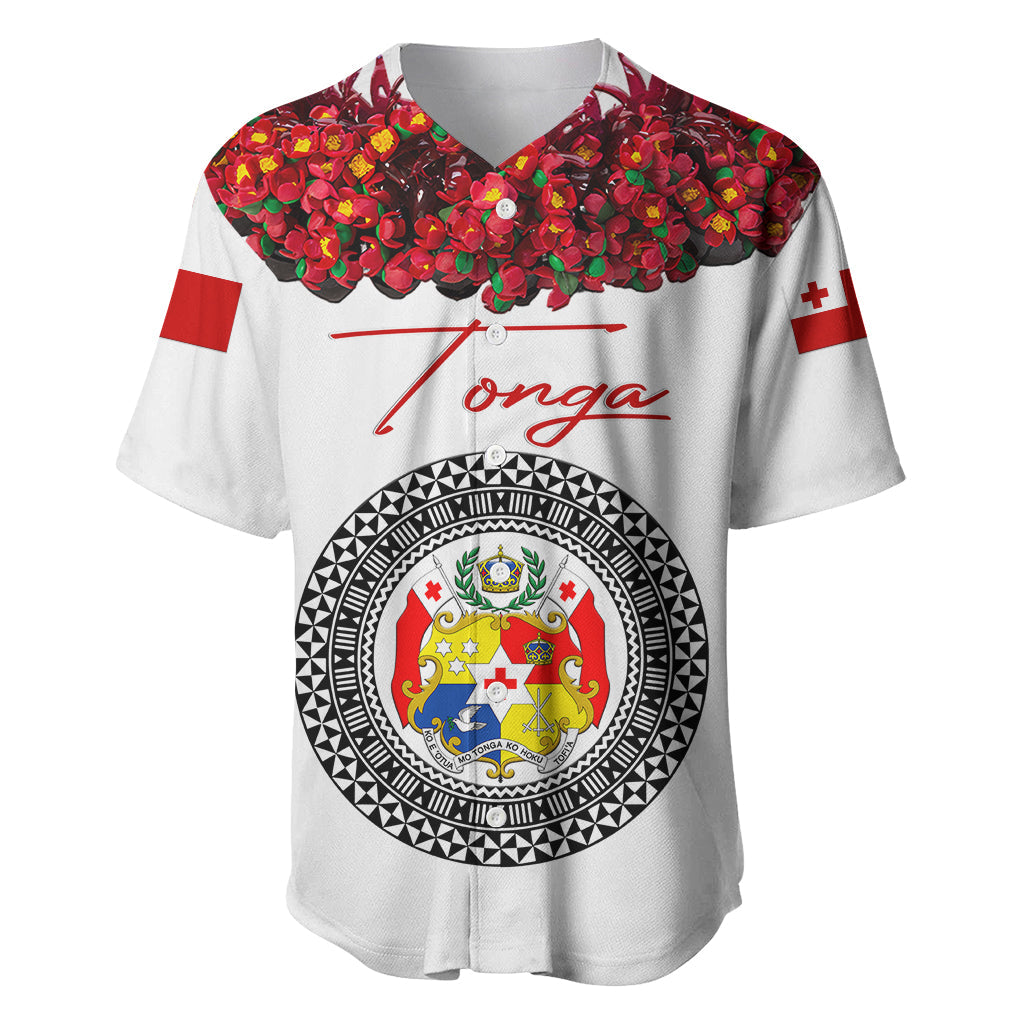 (Custom Personalised) Tonga Emancipation Day Baseball Jersey Independence Day Unique Kahoa Heilala Flower White