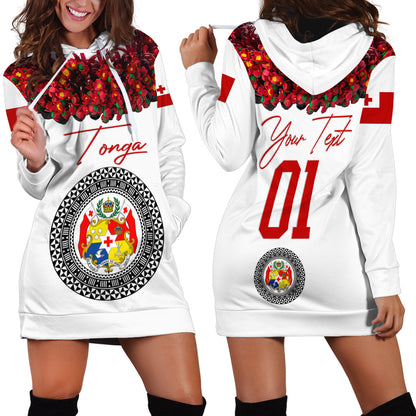 Custom Personalised Tonga Emancipation Day Hoodie Dress Independence Day Unique Kahoa Heilala Flower White