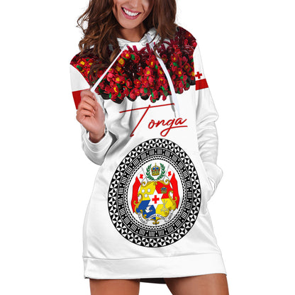 Custom Personalised Tonga Emancipation Day Hoodie Dress Independence Day Unique Kahoa Heilala Flower White