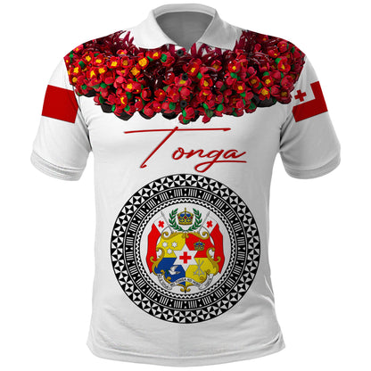 Custom Personalised Tonga Emancipation Day Polo Shirt Independence Day - Unique Kahoa Heilala Flower - White