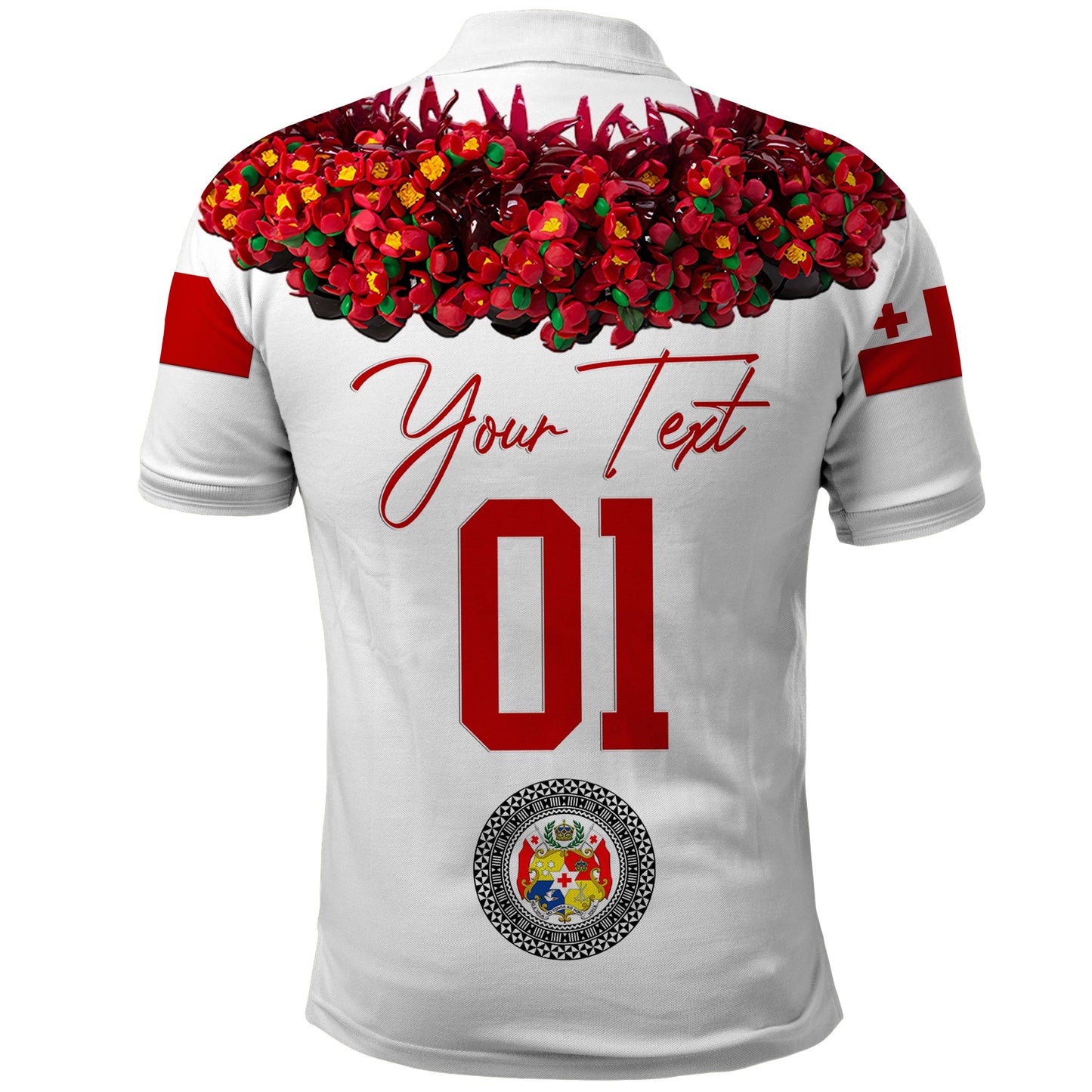 Custom Personalised Tonga Emancipation Day Polo Shirt Independence Day - Unique Kahoa Heilala Flower - White