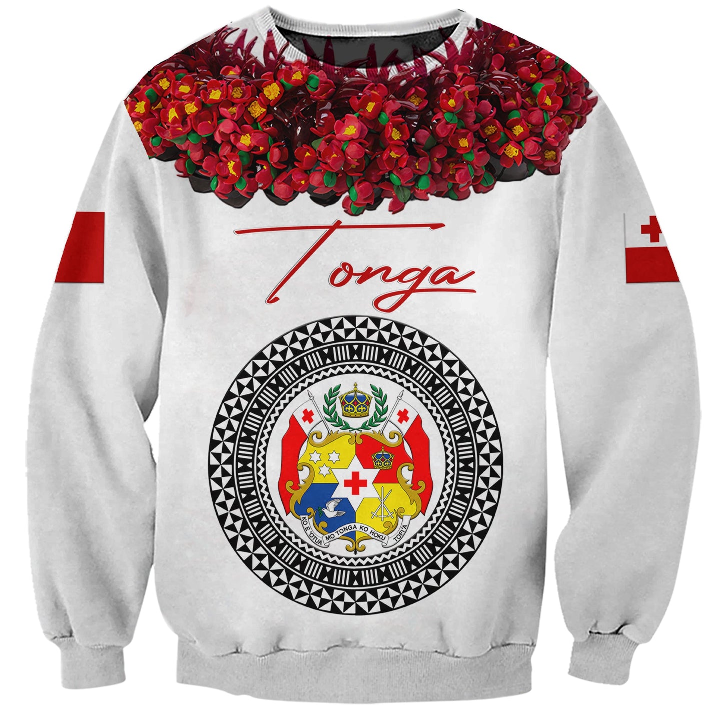 Custom Personalised Tonga Emancipation Day Sweatshirt Independence Day Unique Kahoa Heilala Flower White