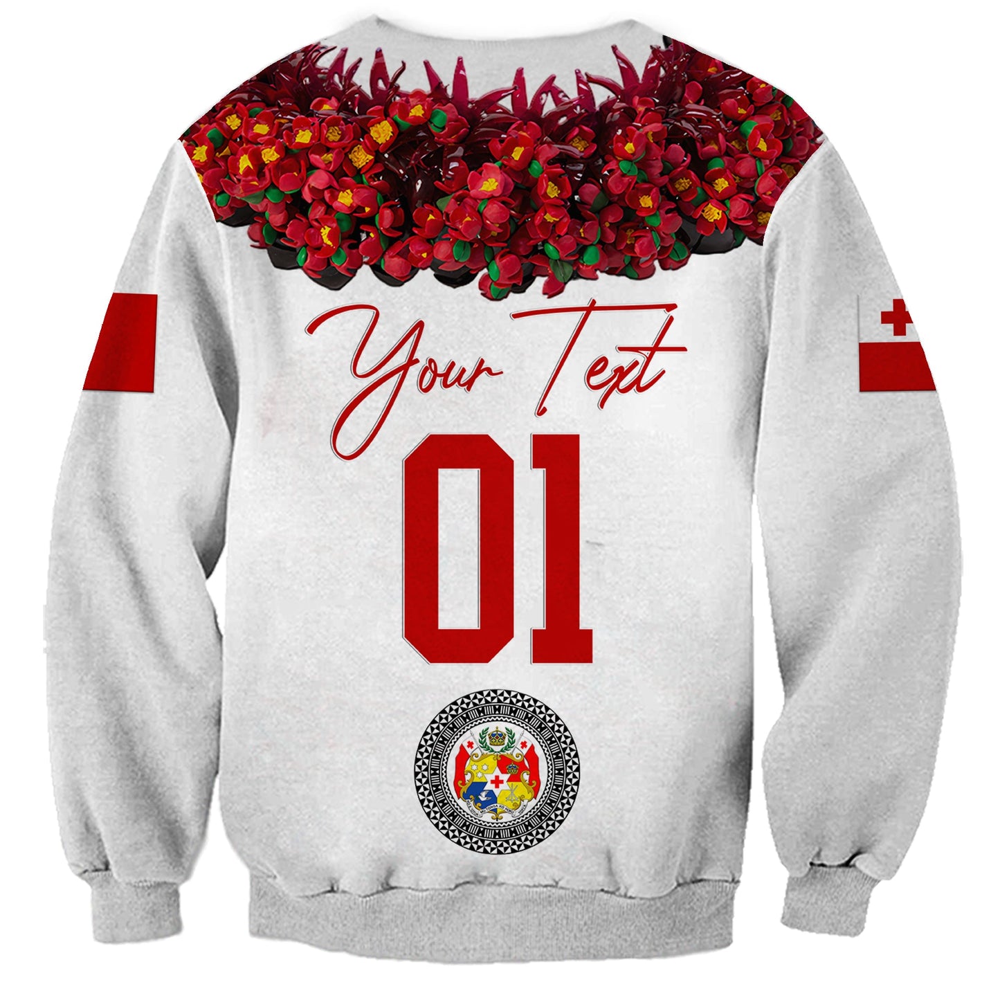 Custom Personalised Tonga Emancipation Day Sweatshirt Independence Day Unique Kahoa Heilala Flower White