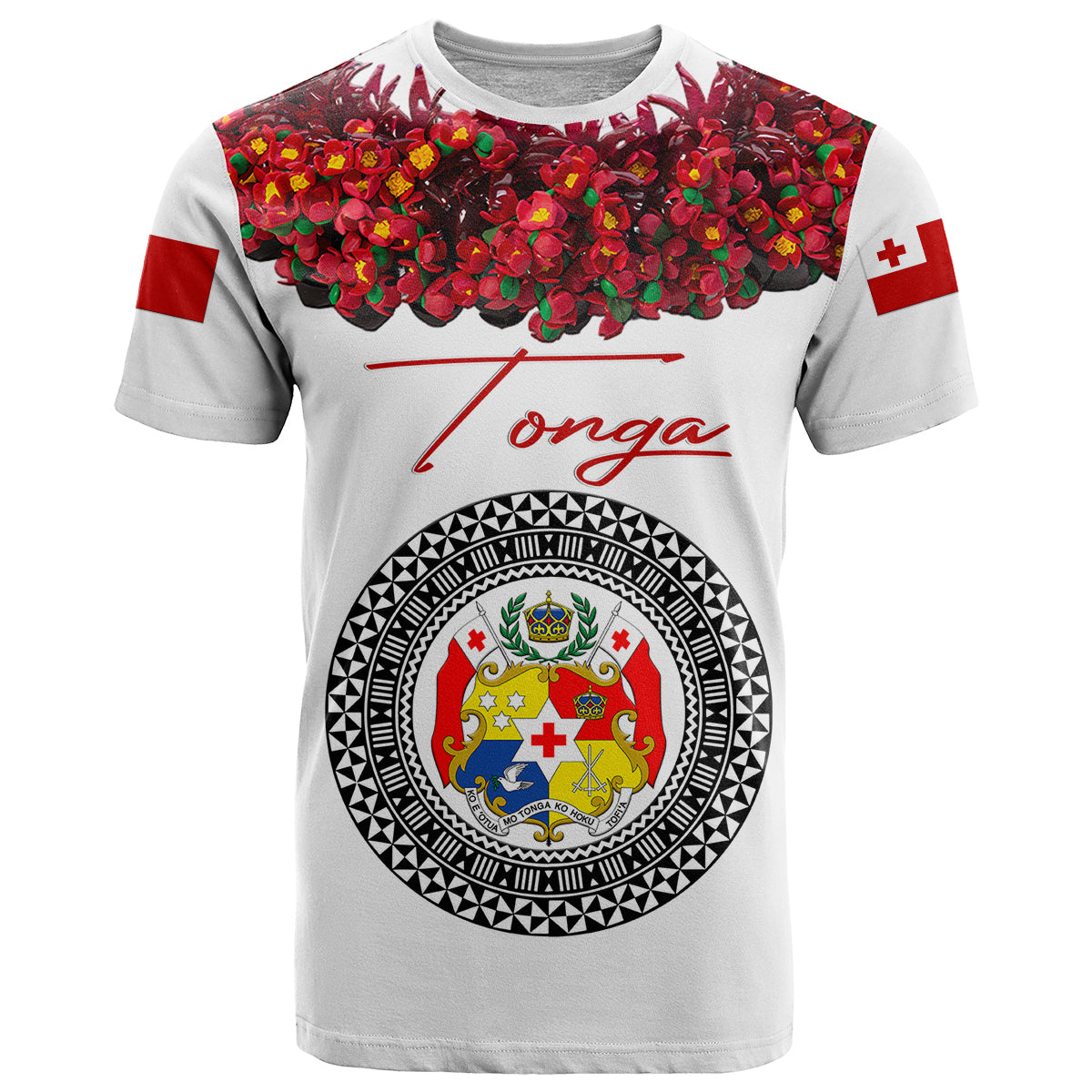 Custom Personalised Tonga Emancipation Day T Shirt Independence Day - Unique Kahoa Heilala Flower - White