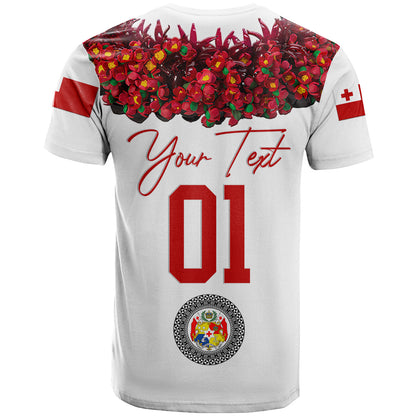 Custom Personalised Tonga Emancipation Day T Shirt Independence Day - Unique Kahoa Heilala Flower - White
