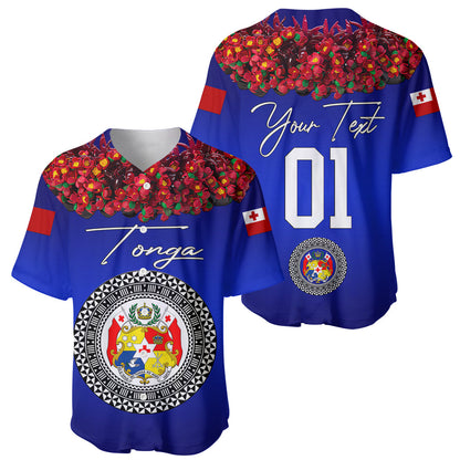 (Custom Personalised) Tonga Emancipation Day Baseball Jersey Independence Day Unique Kahoa Heilala Flower Blue