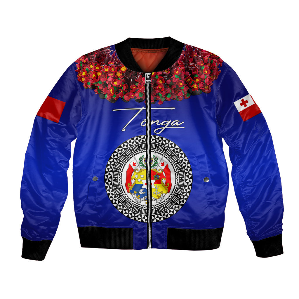 (Custom Personalised) Tonga Emancipation Day Bomber Jacket Independence Day Unique Kahoa Heilala Flower Blue