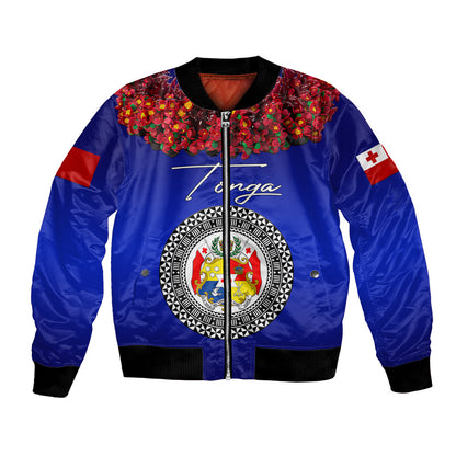 (Custom Personalised) Tonga Emancipation Day Bomber Jacket Independence Day Unique Kahoa Heilala Flower Blue