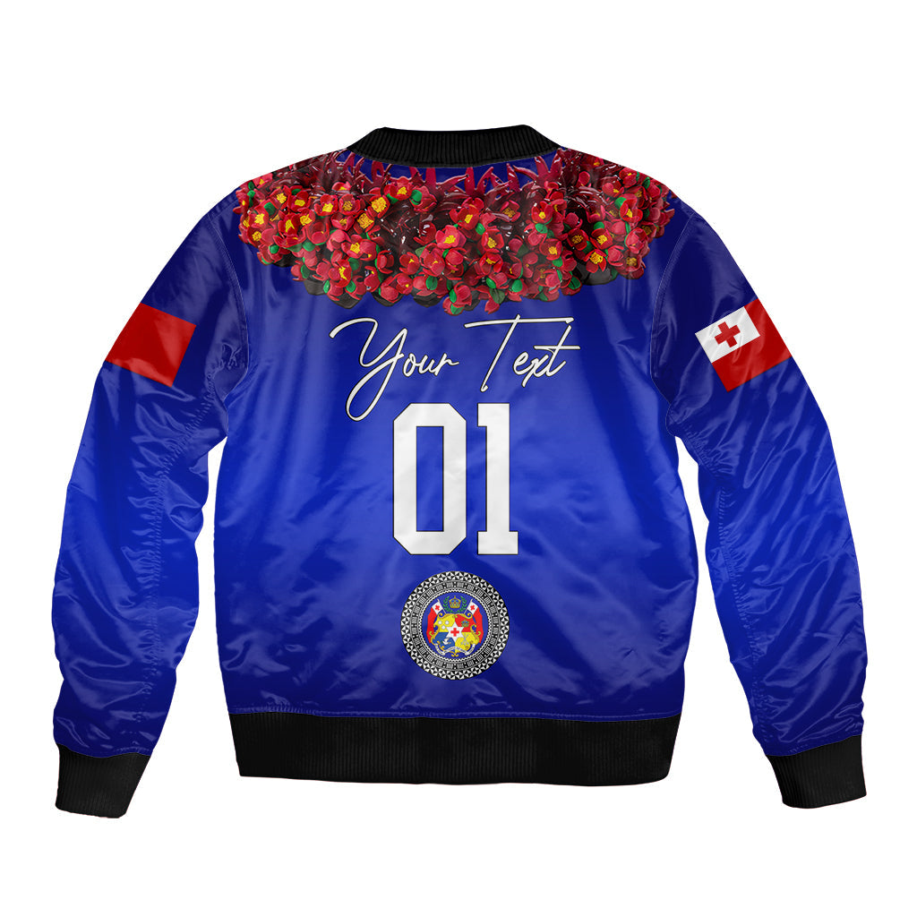 (Custom Personalised) Tonga Emancipation Day Bomber Jacket Independence Day Unique Kahoa Heilala Flower Blue
