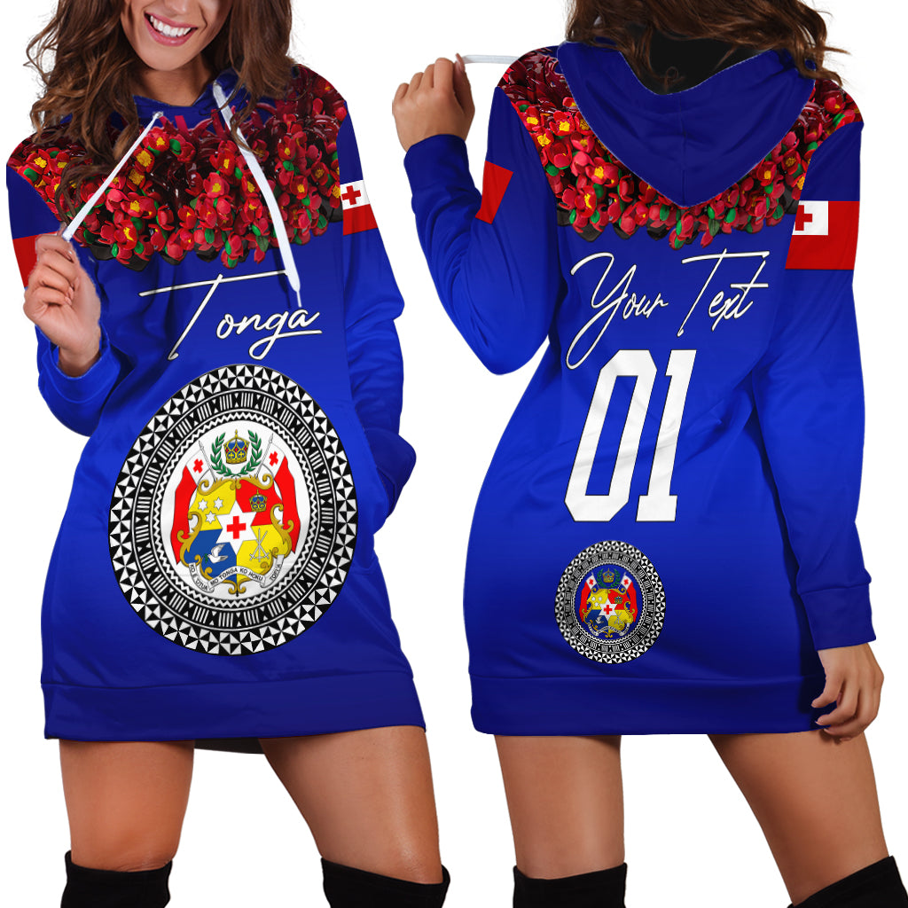 Custom Personalised Tonga Emancipation Day Hoodie Dress Independence Day Unique Kahoa Heilala Flower Blue