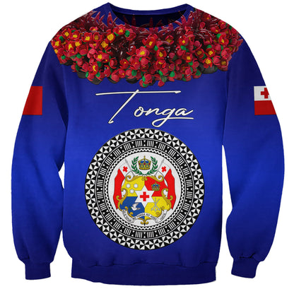 Custom Personalised Tonga Emancipation Day Sweatshirt Independence Day Unique Kahoa Heilala Flower Blue
