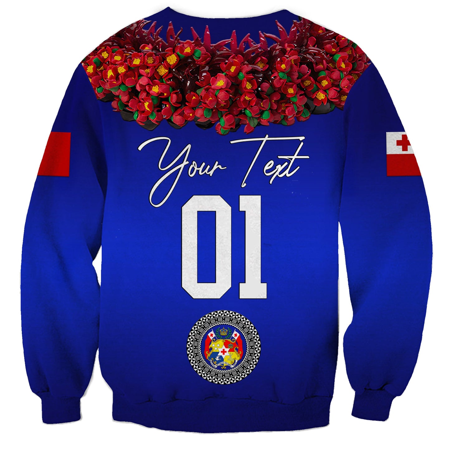 Custom Personalised Tonga Emancipation Day Sweatshirt Independence Day Unique Kahoa Heilala Flower Blue