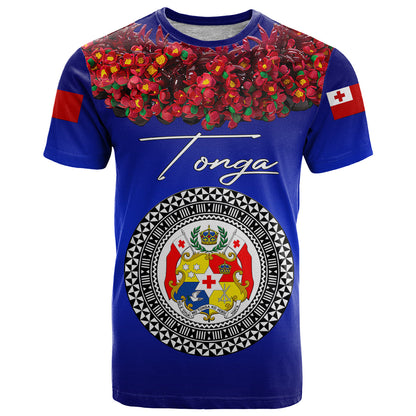 Tonga Emancipation Day T Shirt Independence Day - Unique Kahoa Heilala Flower - Blue