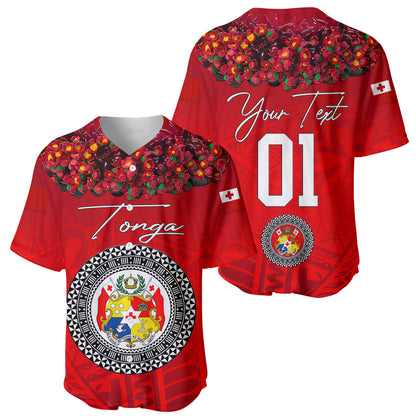 (Custom Personalised) Tonga Emancipation Day Baseball Jersey Independence Day Kupesi Kahoa Heilala Flower Red
