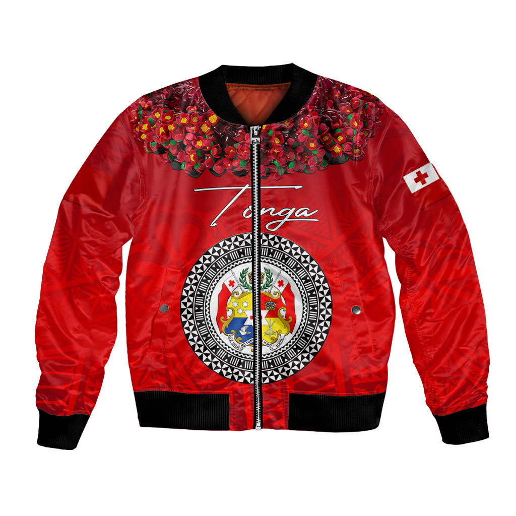 (Custom Personalised) Tonga Emancipation Day Bomber Jacket Independence Day Kupesi Kahoa Heilala Flower Red