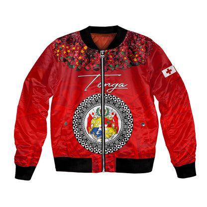 (Custom Personalised) Tonga Emancipation Day Bomber Jacket Independence Day Kupesi Kahoa Heilala Flower Red