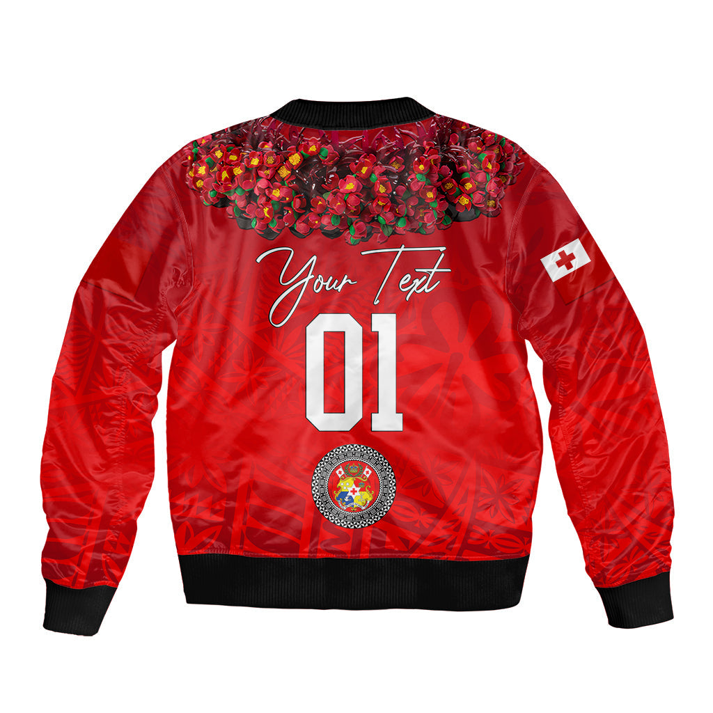 (Custom Personalised) Tonga Emancipation Day Bomber Jacket Independence Day Kupesi Kahoa Heilala Flower Red