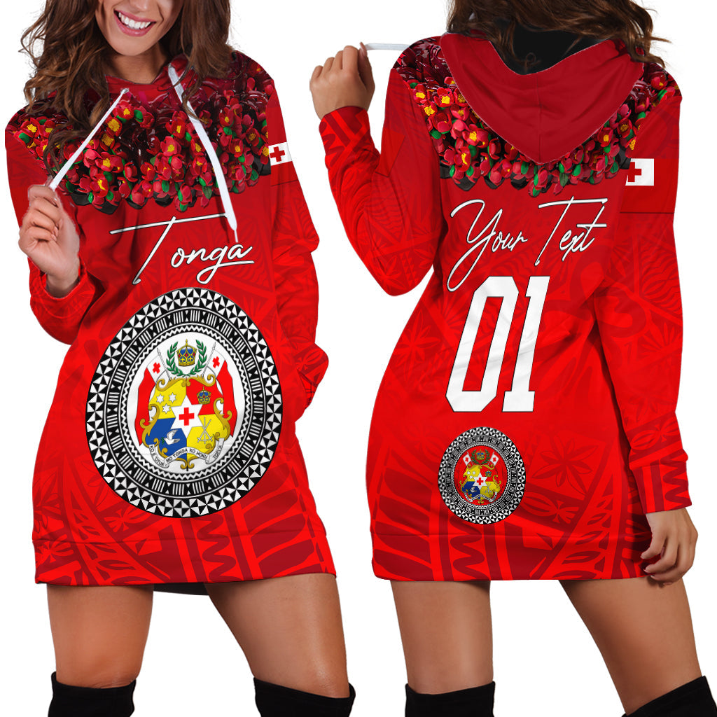 Custom Personalised Tonga Emancipation Day Hoodie Dress Independence Day Kupesi Kahoa Heilala Flower Red