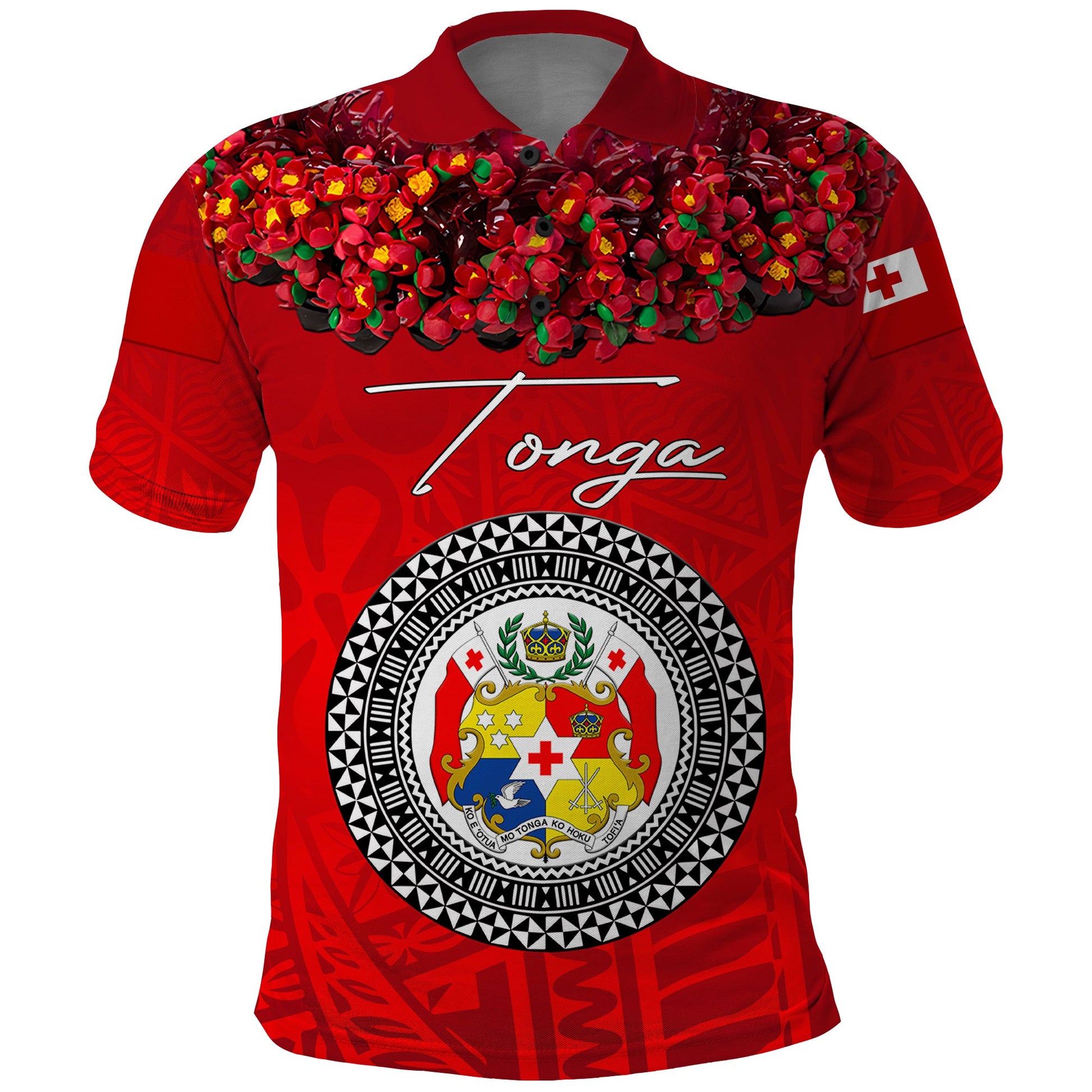 Custom Personalised Tonga Emancipation Day Polo Shirt Independence Day - Kupesi Kahoa Heilala Flower - Red