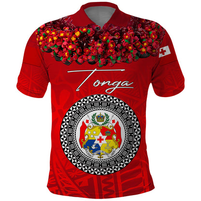 Custom Personalised Tonga Emancipation Day Polo Shirt Independence Day - Kupesi Kahoa Heilala Flower - Red