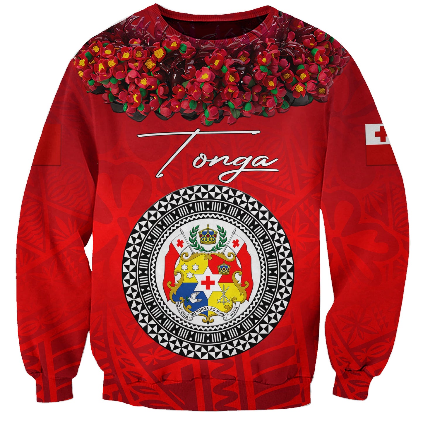 Custom Personalised Tonga Emancipation Day Sweatshirt Independence Day Kupesi Kahoa Heilala Flower Red