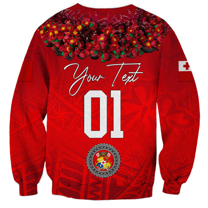 Custom Personalised Tonga Emancipation Day Sweatshirt Independence Day Kupesi Kahoa Heilala Flower Red